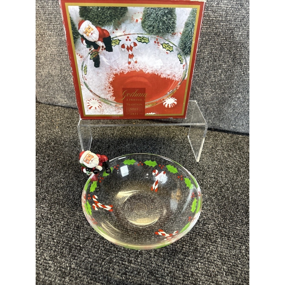 Gorham Winter Follies Crystal Candy Dish Resin Santa 6 3/4" Christmas‎ Decor